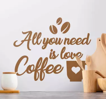 Koffiebonen en kopjes sticker - TenStickers