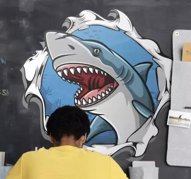 Muurstickers Grote haai 3D - TenStickers