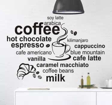Muursticker keuken soorten koffie tekst - TenStickers