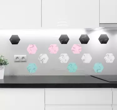 Ornament muursticker zeshoekig marmer patroon - TenStickers