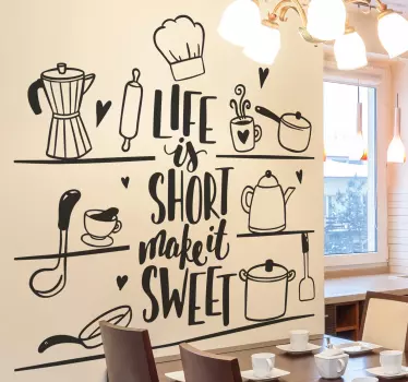 Muursticker keuken gerei op planken - TenStickers