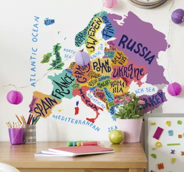 Muurstickers tekst europa kaart - TenStickers