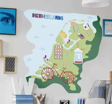 Muurstickers tienerkamer Kaart Nederland - TenStickers