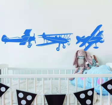 Muurstickers tienerkamer vliegtuigjes blauw - TenStickers