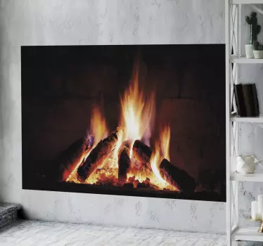 Muursticker woonkamer objecten open haard branden - TenStickers