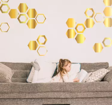 Woonkamer muursticker gouden zeshoeken - TenStickers