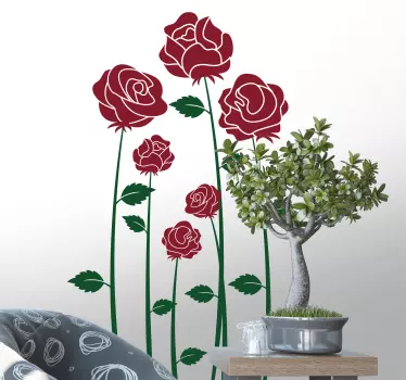 Bloemen muursticker rode rozen - TenStickers