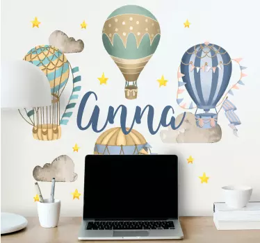 Muurstickers tekeningen Blauwe ballonnen met sterren - TenStickers