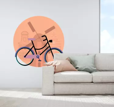 Muurstickers woonkamer Fiets en Windmolen - TenStickers