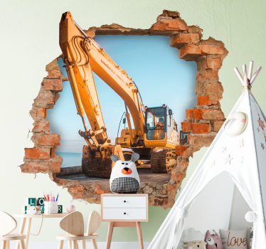 Gebroken muur met drie graafmachines - TenStickers