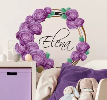 Naamsticker bloemenkrans paars - TenStickers