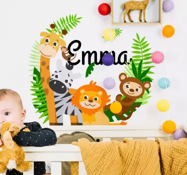 Naam muursticker kinderkamer jungle dieren - TenStickers
