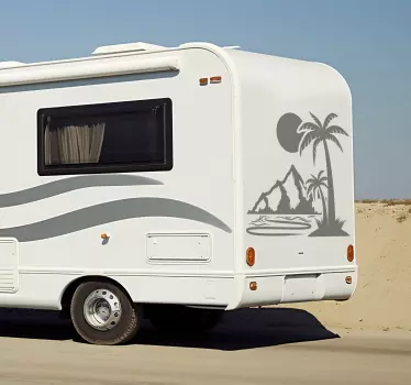 Camper sticker palmboom en bergen - TenStickers