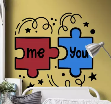 Puzzelstukjes interactie sticker bed hoofdeinde - TenStickers