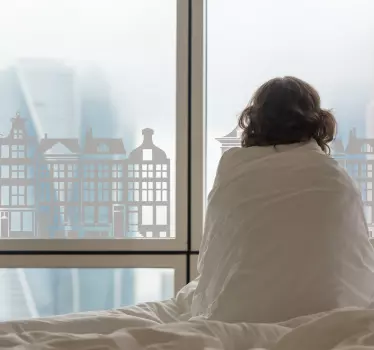 Raamsticker huisjes langs gracht - TenStickers