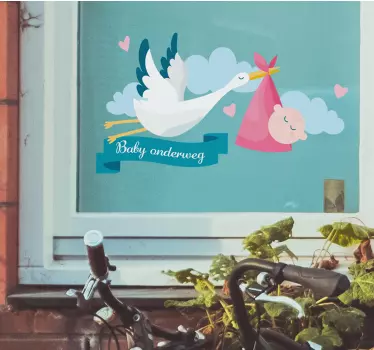Raamsticker kinderkamer ooievaar baby onderweg - TenStickers