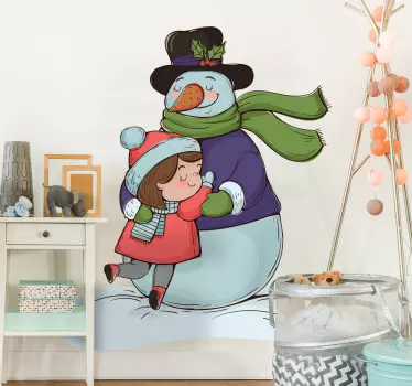 Raamsticker kerst sneeuwpop knuffel - TenStickers