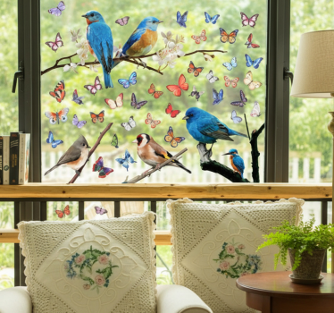 Raamsticker natuurlijke vogels met vlinders - TenStickers