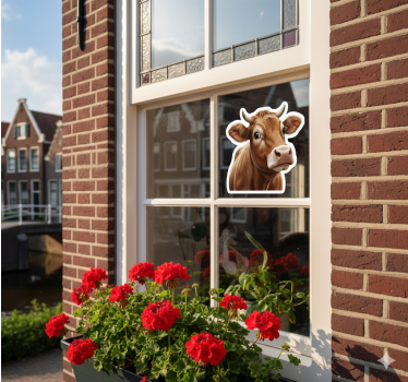 Raamsticker vrolijke boerderij koe - TenStickers