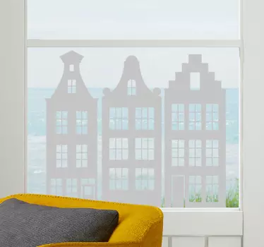 Raamsticker grachtenhuisjes woonkamer - TenStickers