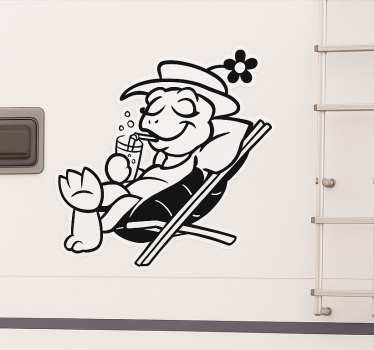 Relaxte vakantie schildpad caravan sticker - TenStickers