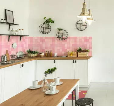 Roze vierkante tegels sticker randen decoratie voor keuken - TenStickers