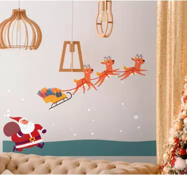 Scène met de slee van de kerstman kerst sticker - TenStickers