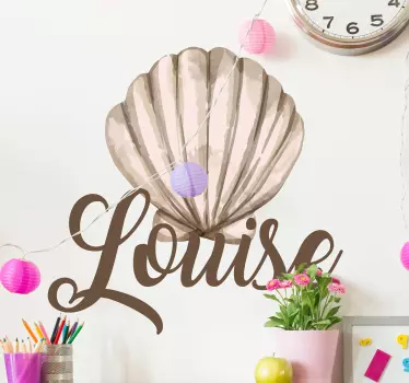 Beige schelp met naam muursticker tienerkamer - TenStickers