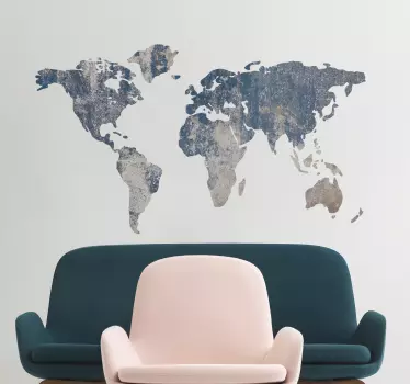 Muursticker wereldkaart blauw textuur - TenStickers