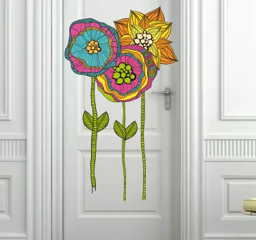 Deursticker bloemen hippie - TenStickers
