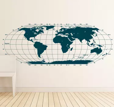 Muursticker wereldkaart coördinaten - TenStickers