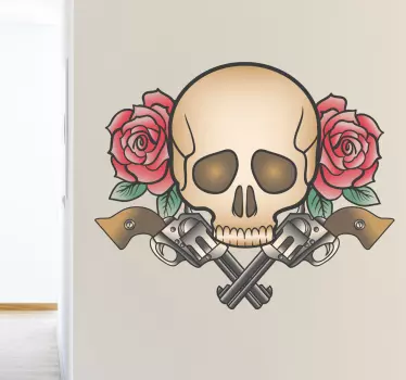 Sticker doodskop pistolen bloemen - TenStickers