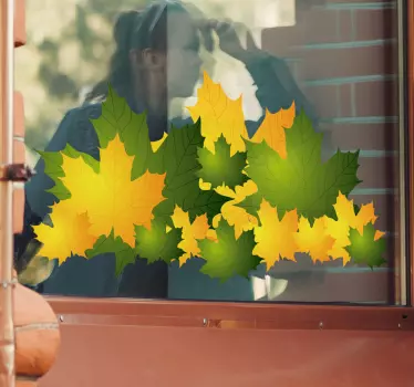 Sticker herfst gele en groen blaadjes - TenStickers
