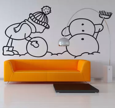 Sticker jongen bouwen sneeuwpop - TenStickers