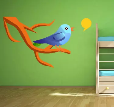 Vogel muursticker op tak zingend - TenStickers