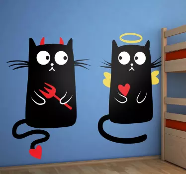 Sticker kinderkamer duivel en engel kat - TenStickers