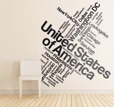 Sticker muur tekst VS steden USA - TenStickers