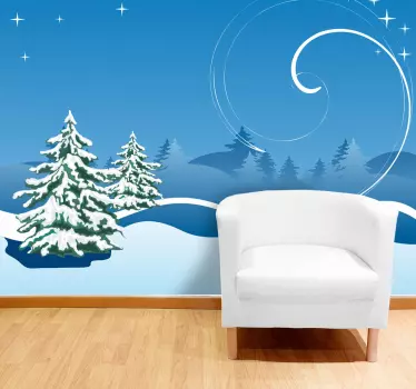 Sticker sneeuw bomen wind sterren - TenStickers