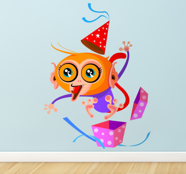 Sticker verrassing gekke feest aap met feestmuts - TenStickers