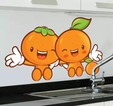 Muursticker keuken vrolijke mandarijntjes - TenStickers