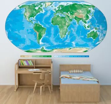 Muurstickers wereldkaart kinderkamer kleur atlas - TenStickers