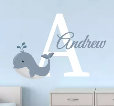 Muursticker kinderkamer met naam en walvis - TenStickers