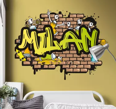 Muursticker bakstenen graffiti met naam - TenStickers