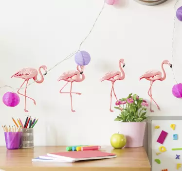 Stickers raam Roze flamingo vogelset - TenStickers