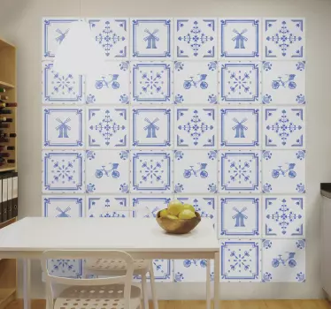 Tegelstickers keuken delft blauwe tegels Holland molen - TenStickers