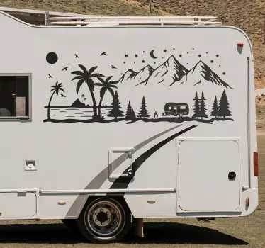 Strand en bergen camper sticker - TenStickers