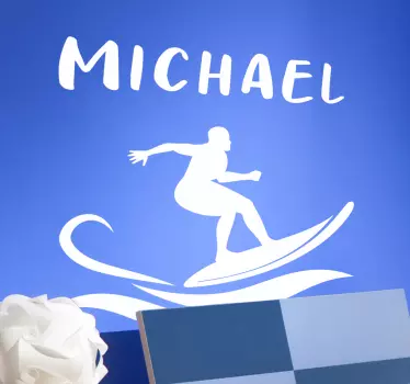 Surfer met zelfklevende naamsticker - TenStickers