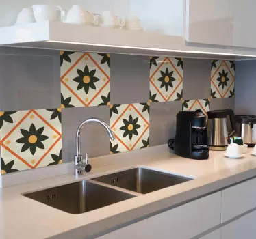 Tegelsticker keuken bloemen patroon - TenStickers