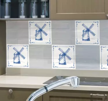 Tegelstickers keuken nederlandse molen - TenStickers