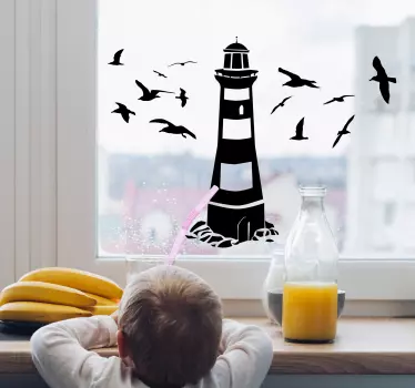 Raamstickers tekeningen vuurtoren - TenStickers
